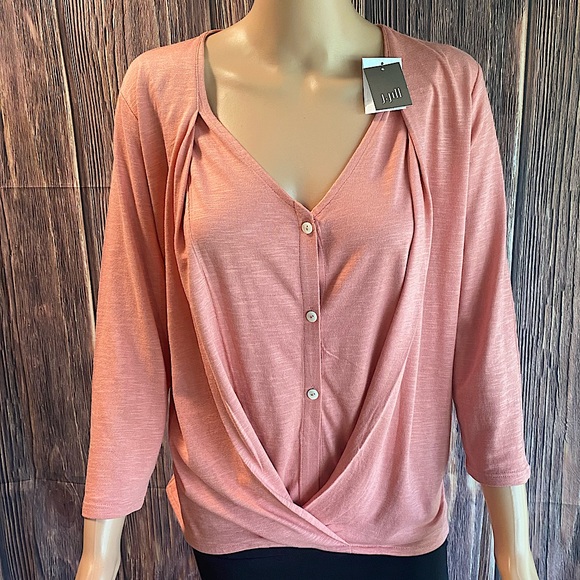 J. Jill Tops - J. Jill Dusty Rose Button-Front Draped Blouse